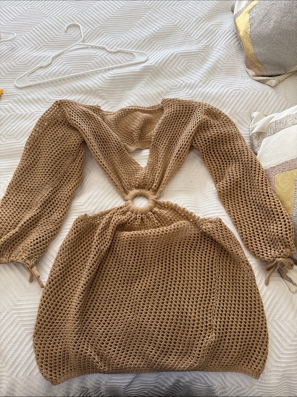 Knit Cutout Sweater Dress in Camel